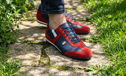 Navy Blue Burnished / White Burnished / Red Suede Casual Men's Shoes