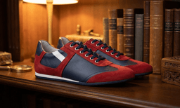 Navy Blue Burnished / White Burnished / Red Suede Casual Men's Shoes