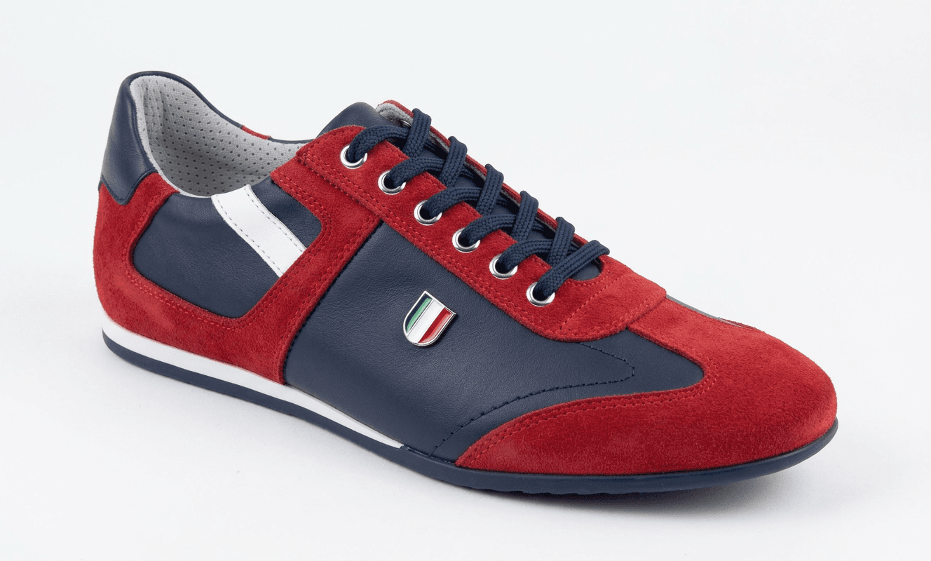 Navy Blue Burnished / White Burnished / Red Suede Casual Men's Shoes