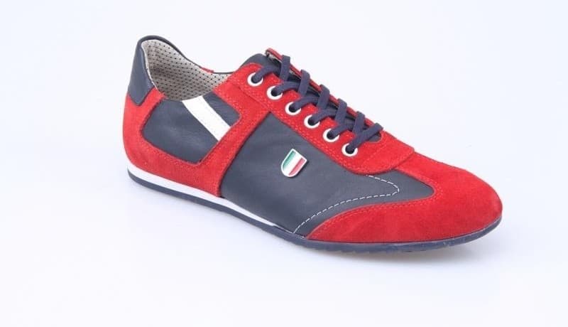 Navy Blue Burnished / White Burnished / Red Suede Casual Men's Shoes